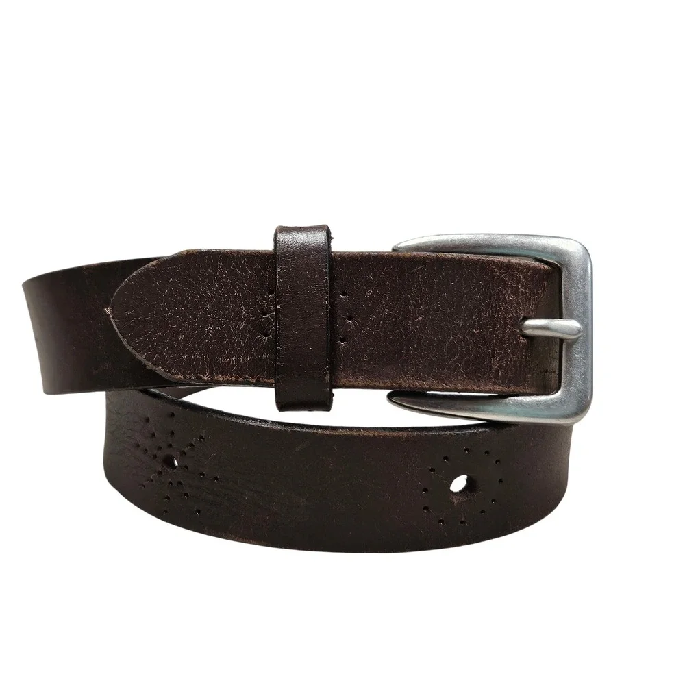 Gap Factory Belt‎ Kids Medium Brown Leather Perforated Starburst Classic Casual